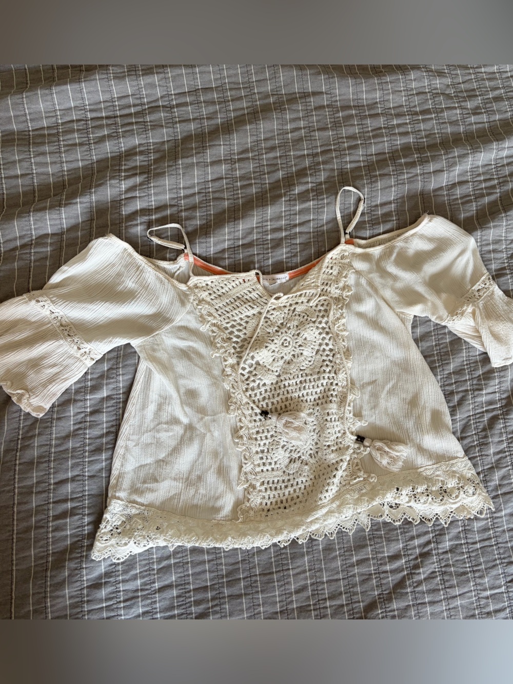 Lace-Front Cream Crochet Chemise Top
